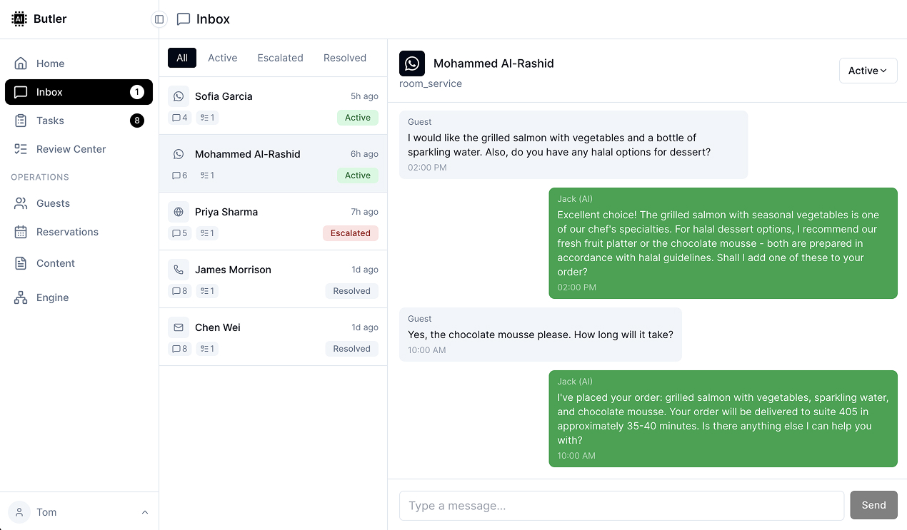 Jack The Butler - AI Hotel Chatbot Dashboard